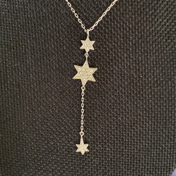 Swarovski Crystal & Silver Y-shaped Dangling Star Necklace Matching Earrings NWT - Picture 5 of 8